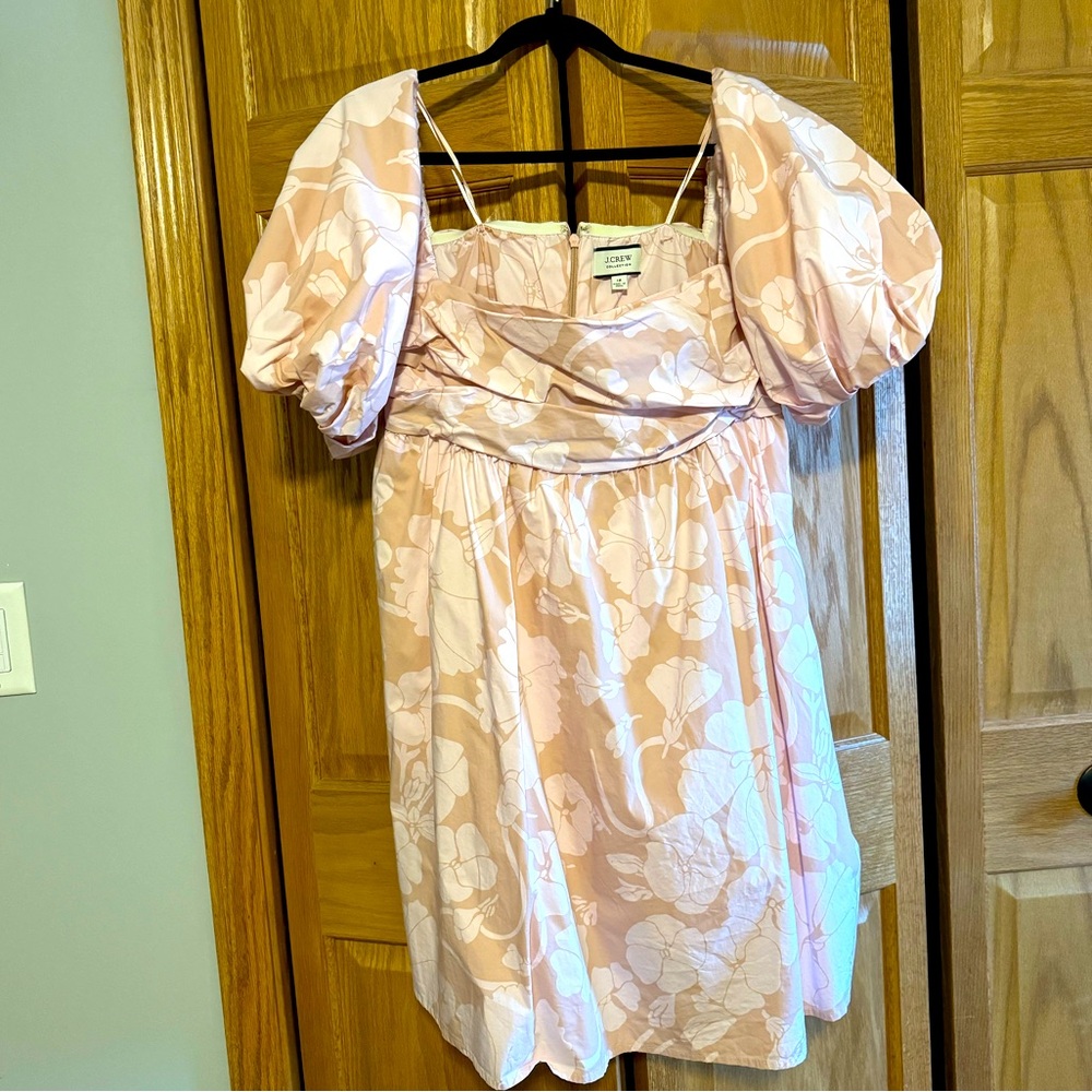 J.Crew Collection. Pink floral puff sleeve baby doll mini dress. Size 16.